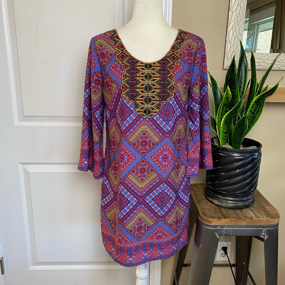 Pink Owl Embroidered Patch Boho Dress